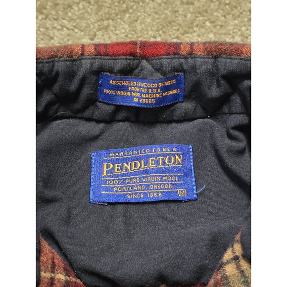 Pendleton Red Green Brown Plaid Virgin Wool Flannel Shirt Elbow Patch Mens M - Picture 5 of 16